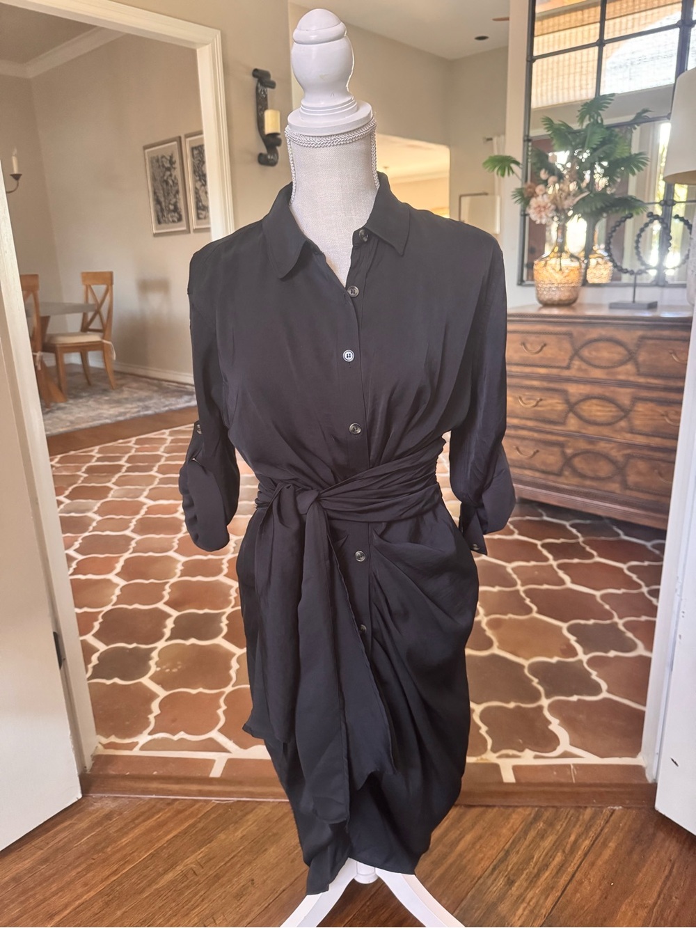 VENUS Black Tie-Waist Shirt Dress - Women's - Size 2